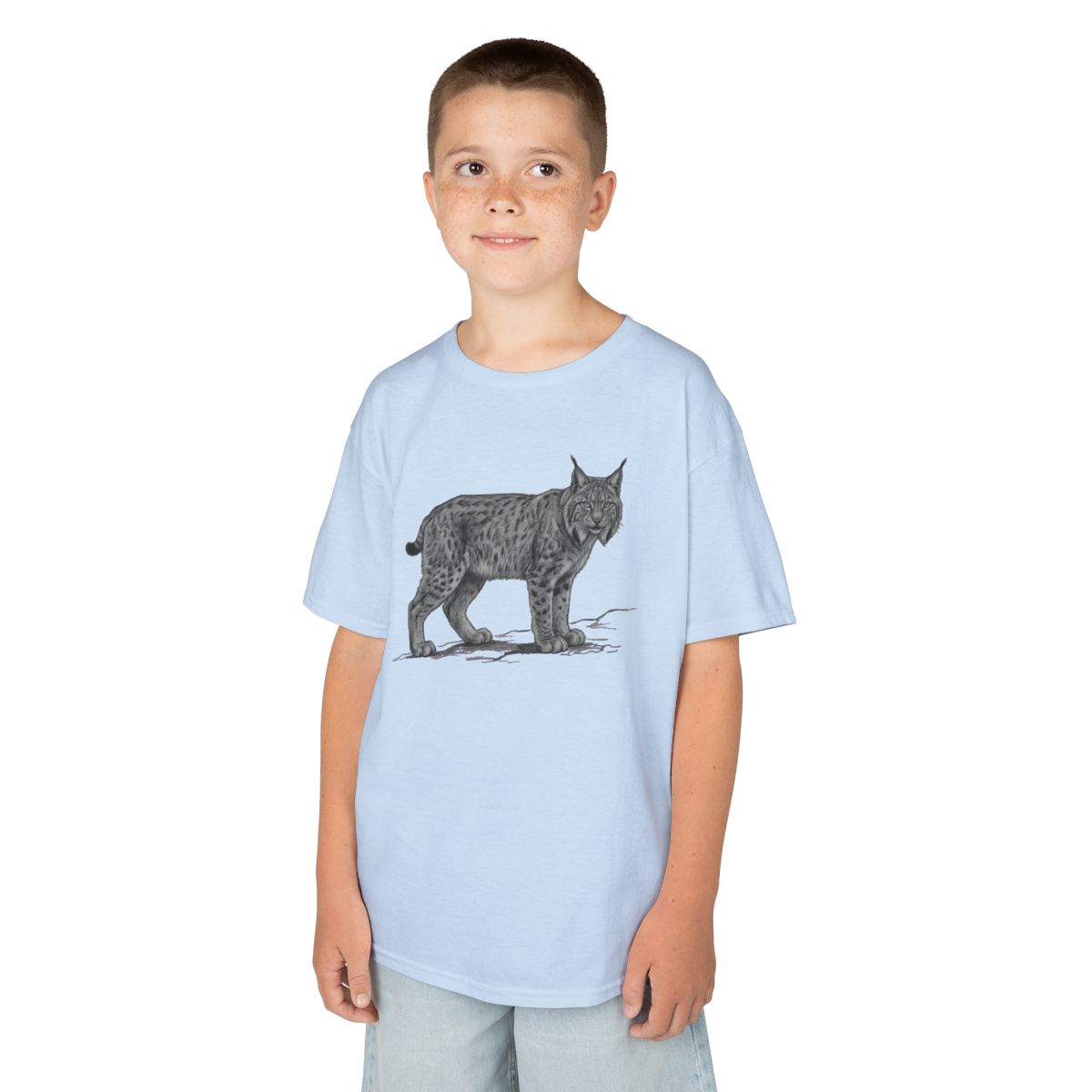 Color: Light Blue | Pencil Sketch Art Lynx Kids Tee