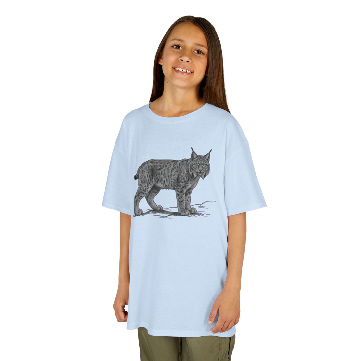 Color: Light Blue | Pencil Sketch Art Lynx Kids Tee