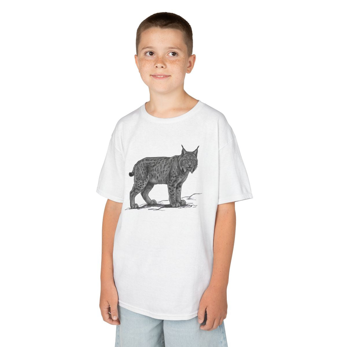 Color: White | Pencil Sketch Art Lynx Kids Tee