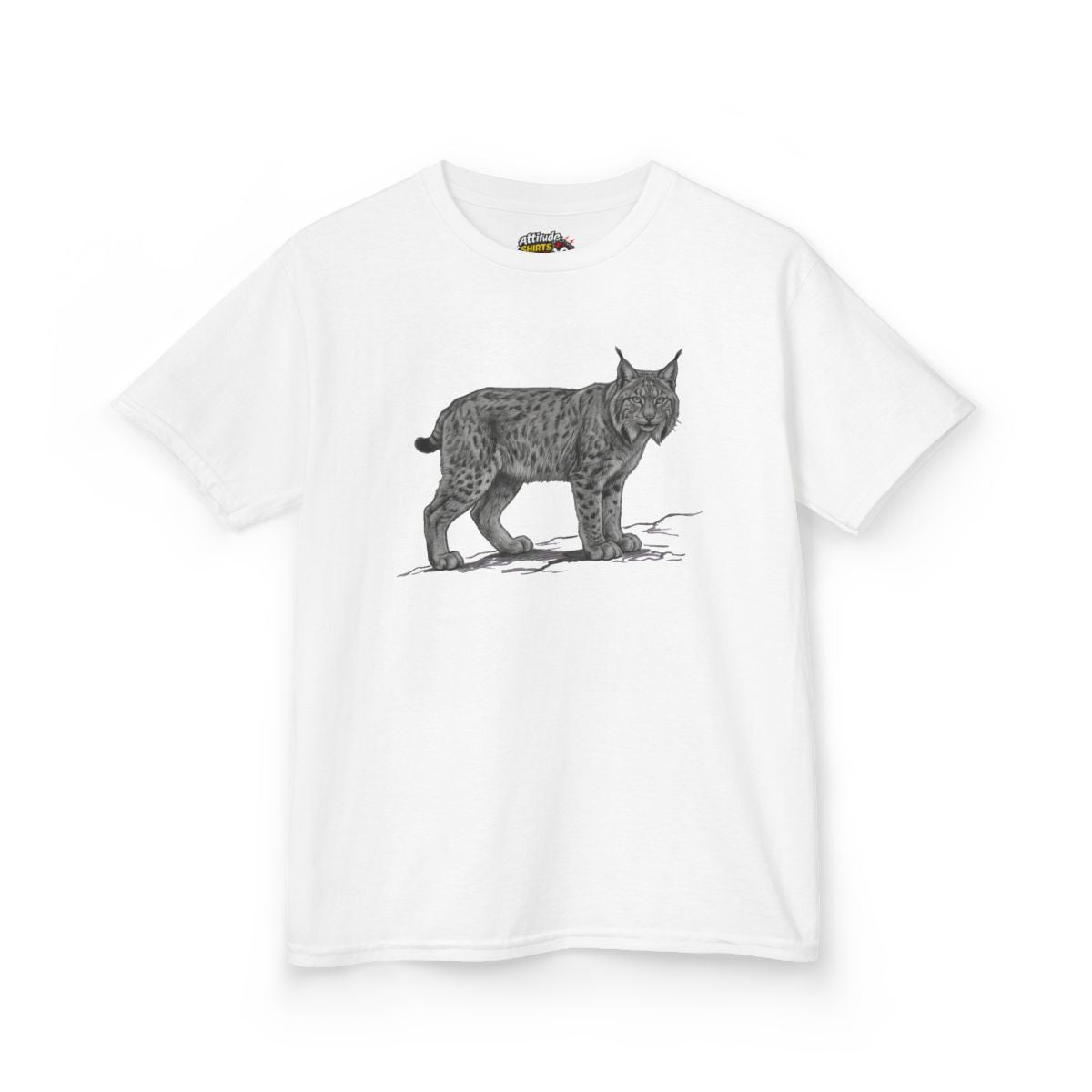 Color: White | Pencil Sketch Art Lynx Kids Tee