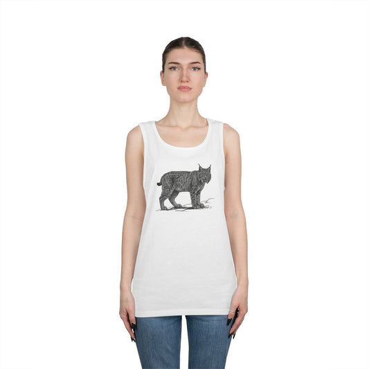 Color: White | Pencil Sketch Art Lynx Tank Top