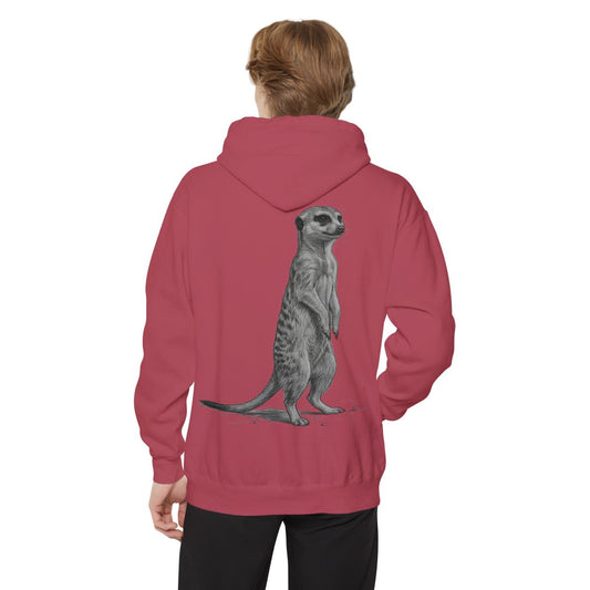 Color: Crimson | Pencil Sketch Art Meerkat Garment-Dyed Hoodie