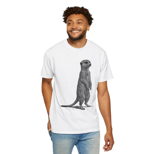 Color: White | Pencil Sketch Art Meerkat Unisex Garment-Dyed Tee