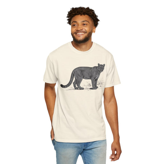 Color: Ivory | Pencil Sketch Art Mountain Lion Unisex Garment-Dyed Tee