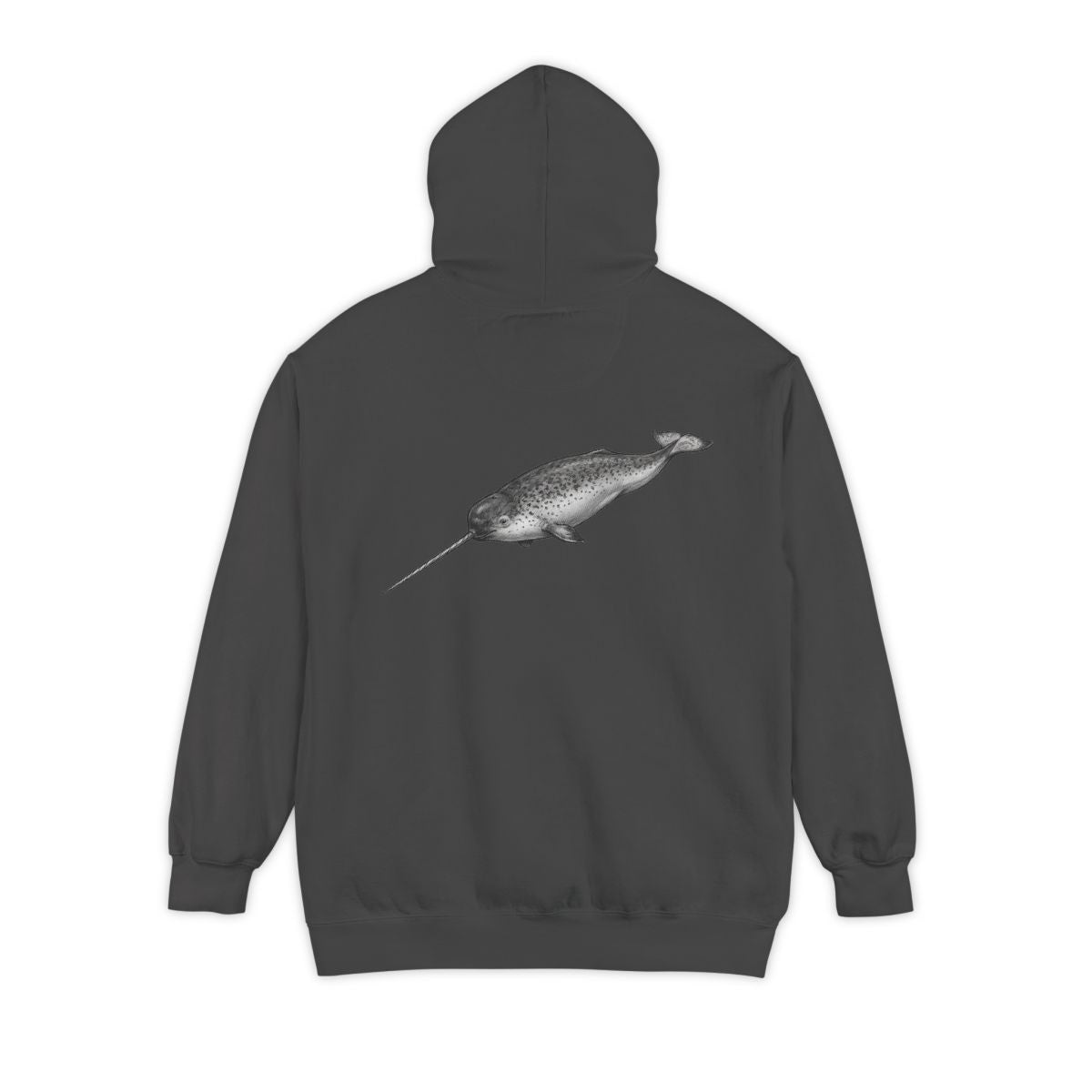 Color: Pepper | Pencil Sketch Art Narwhal Garment-Dyed Hoodie