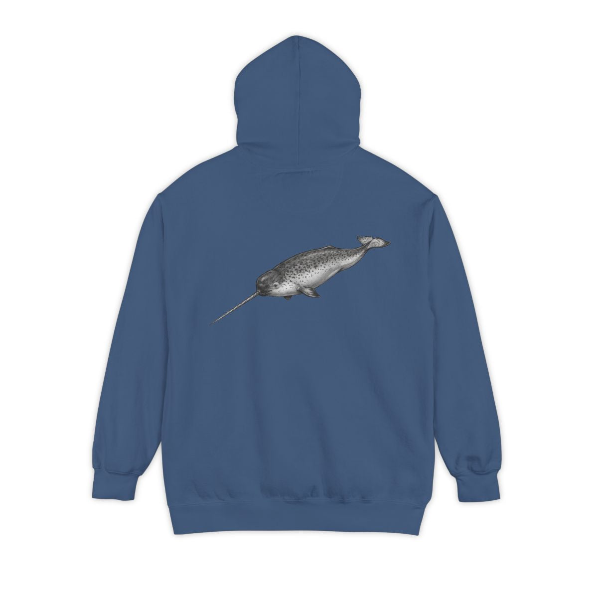Color: True Navy | Pencil Sketch Art Narwhal Garment-Dyed Hoodie
