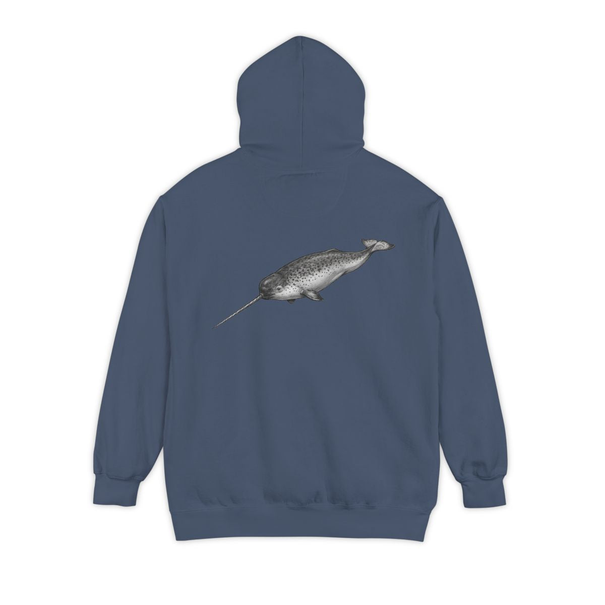 Color: Denim | Pencil Sketch Art Narwhal Garment-Dyed Hoodie