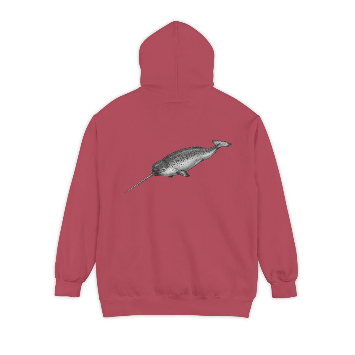 Color: Crimson | Pencil Sketch Art Narwhal Garment-Dyed Hoodie
