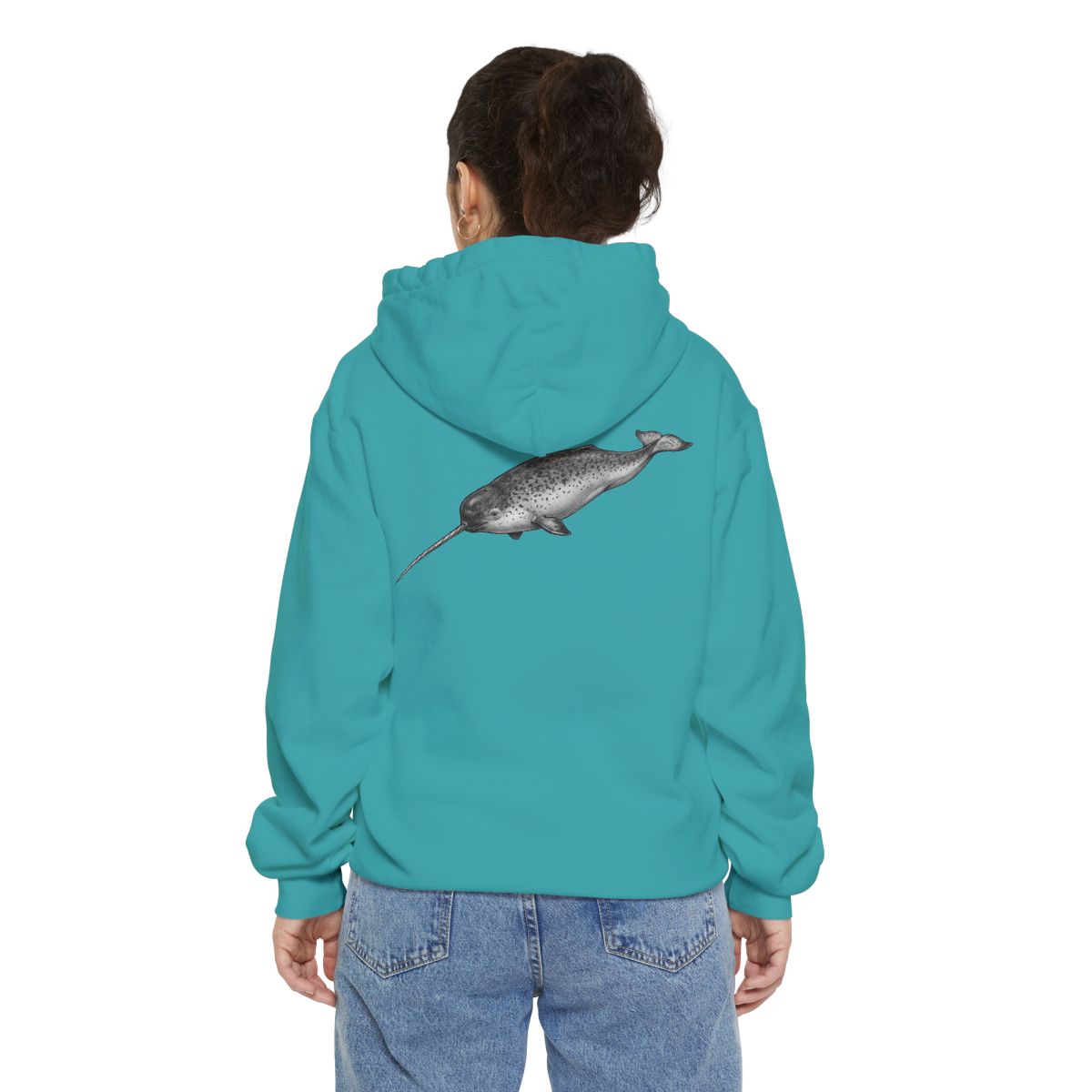Color: Seafoam | Pencil Sketch Art Narwhal Garment-Dyed Hoodie
