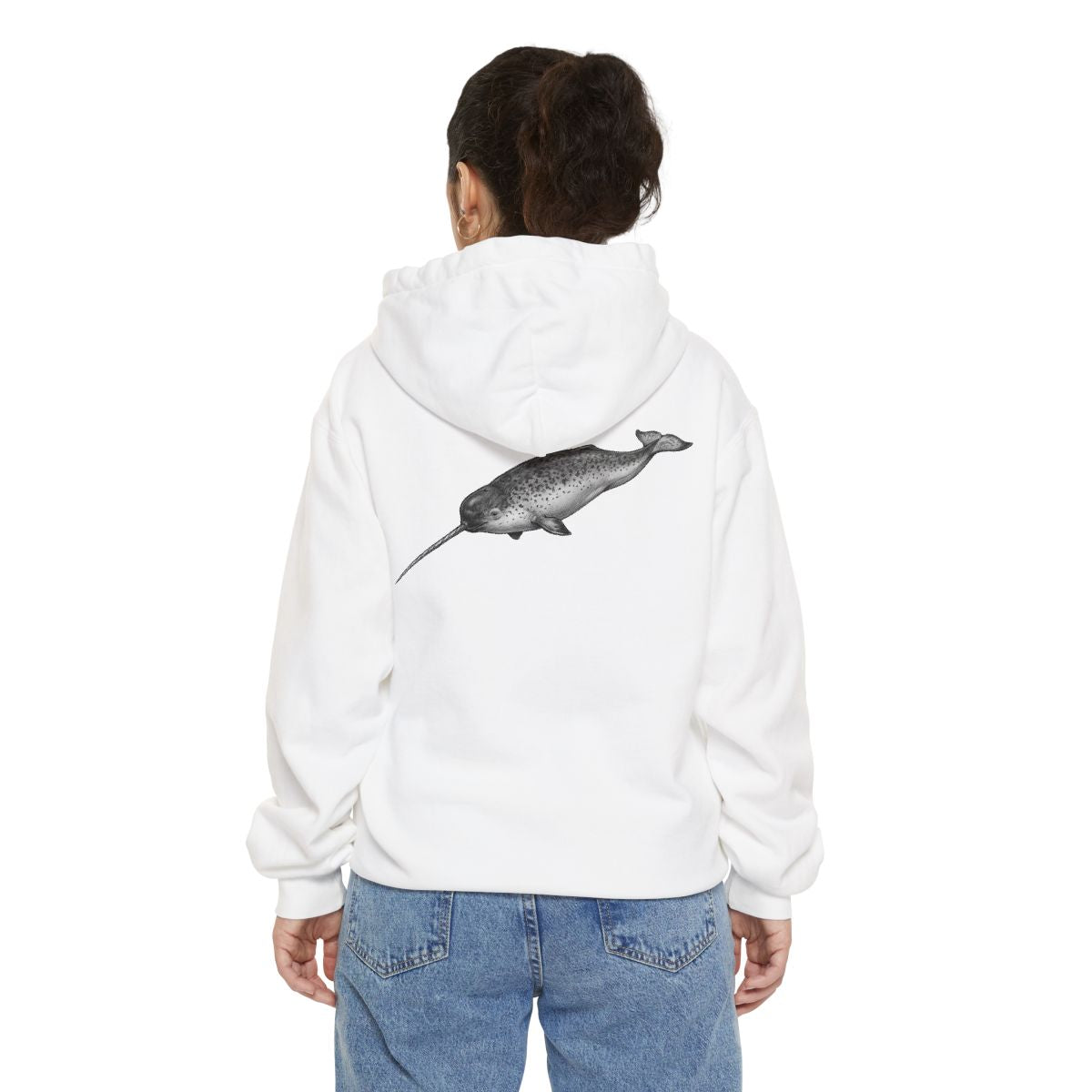Color: White | Pencil Sketch Art Narwhal Garment-Dyed Hoodie
