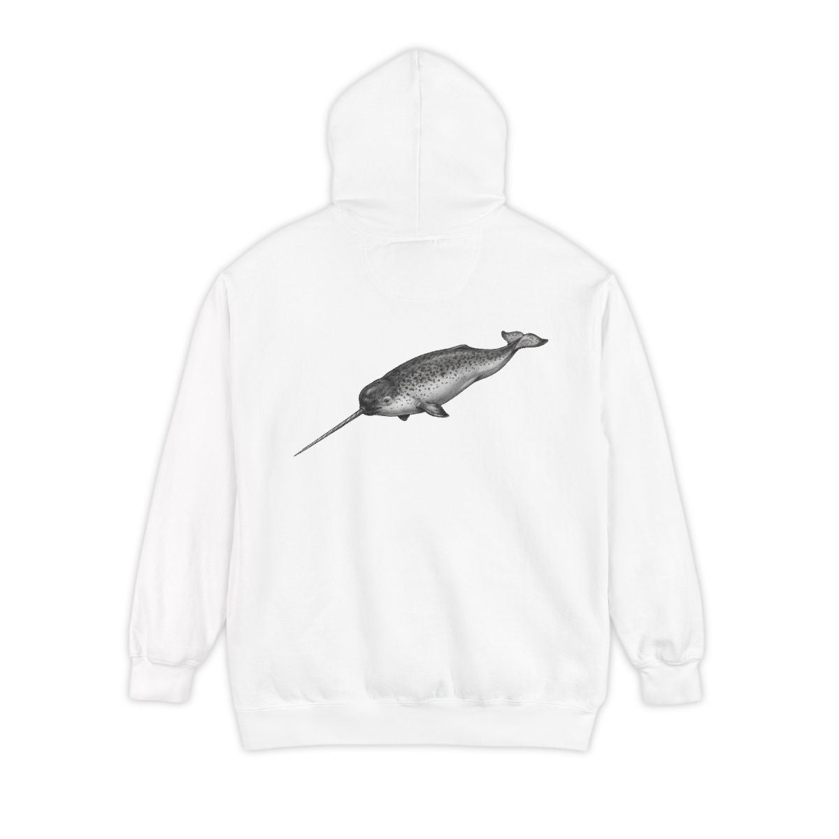 Color: White | Pencil Sketch Art Narwhal Garment-Dyed Hoodie