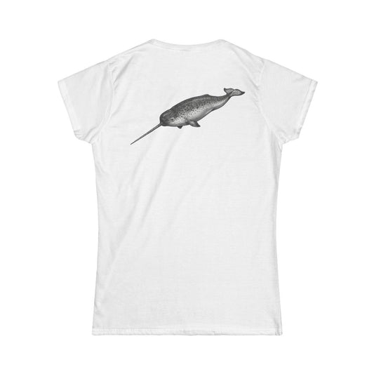 Color: White | Pencil Sketch Art Narwhal Women's Tee