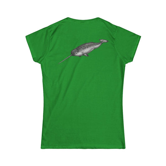 Color: Irish Green | Pencil Sketch Art Narwhal Women's Tee