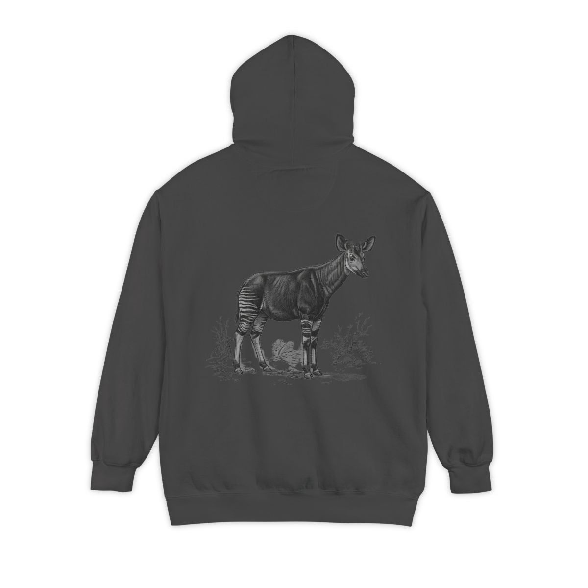 Color: Pepper | Pencil Sketch Art Okapi Garment-Dyed Hoodie