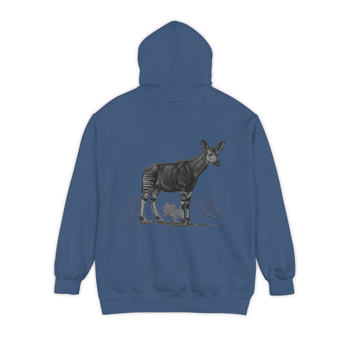 Color: True Navy | Pencil Sketch Art Okapi Garment-Dyed Hoodie