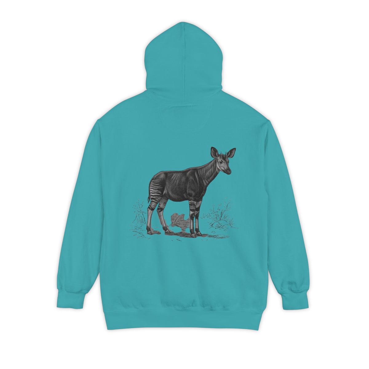 Color: Seafoam | Pencil Sketch Art Okapi Garment-Dyed Hoodie