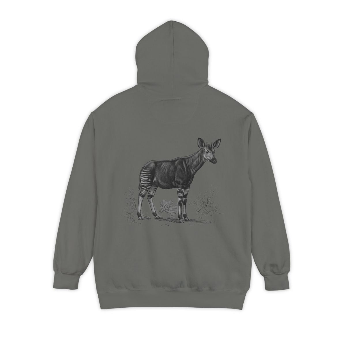 Color: Grey | Pencil Sketch Art Okapi Garment-Dyed Hoodie