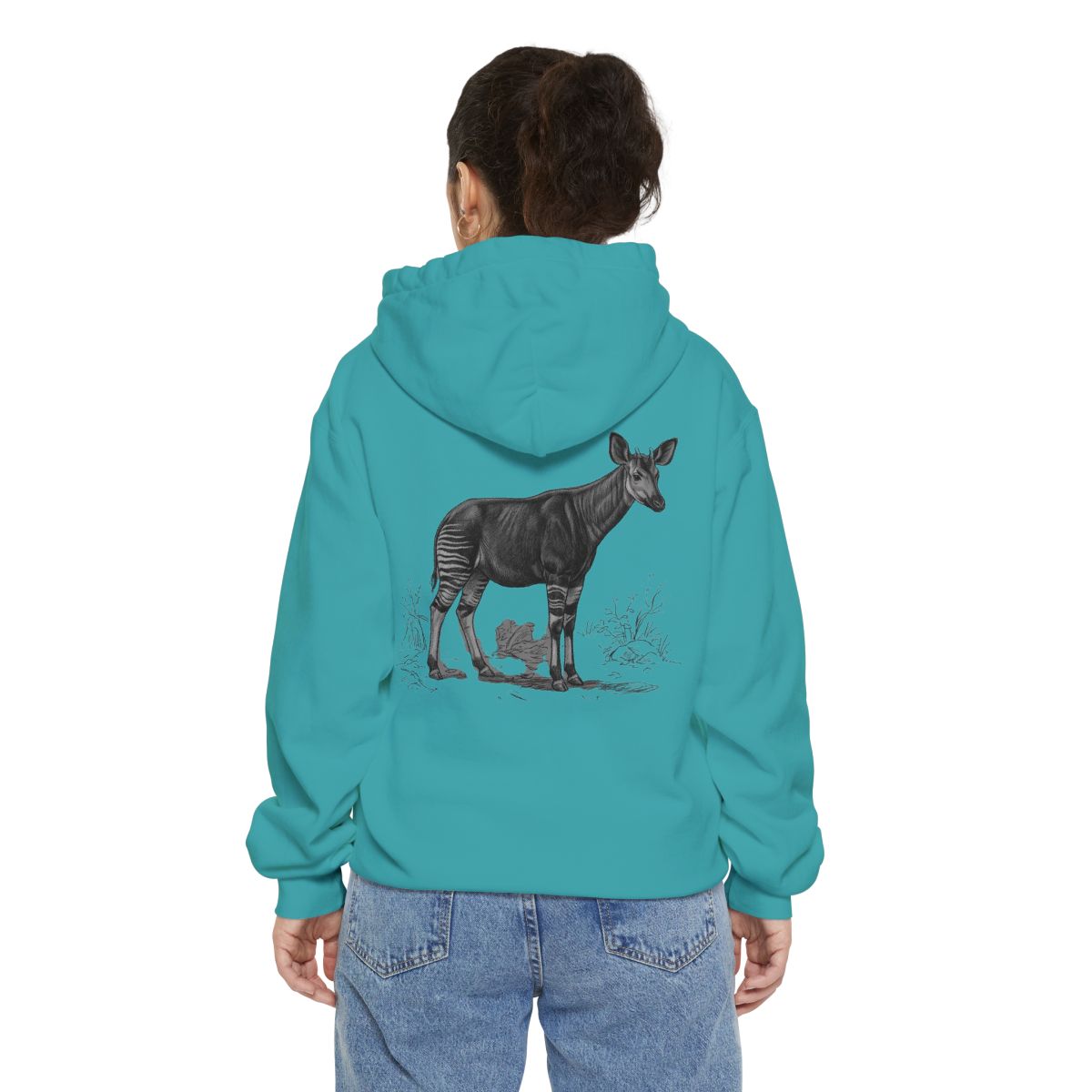 Color: Seafoam | Pencil Sketch Art Okapi Garment-Dyed Hoodie