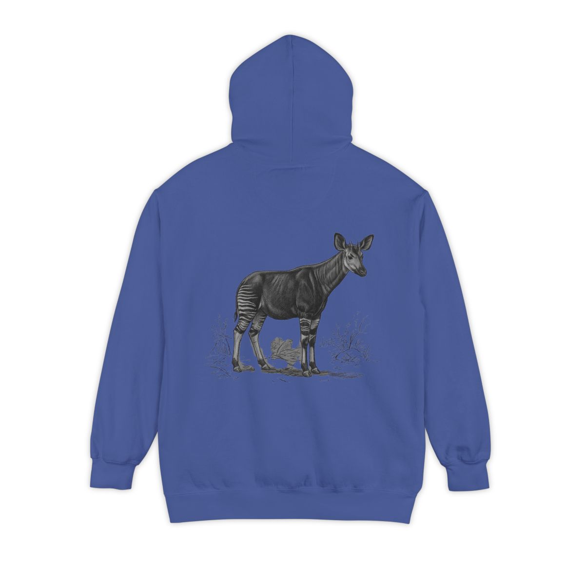 Color: Flo Blue | Pencil Sketch Art Okapi Garment-Dyed Hoodie