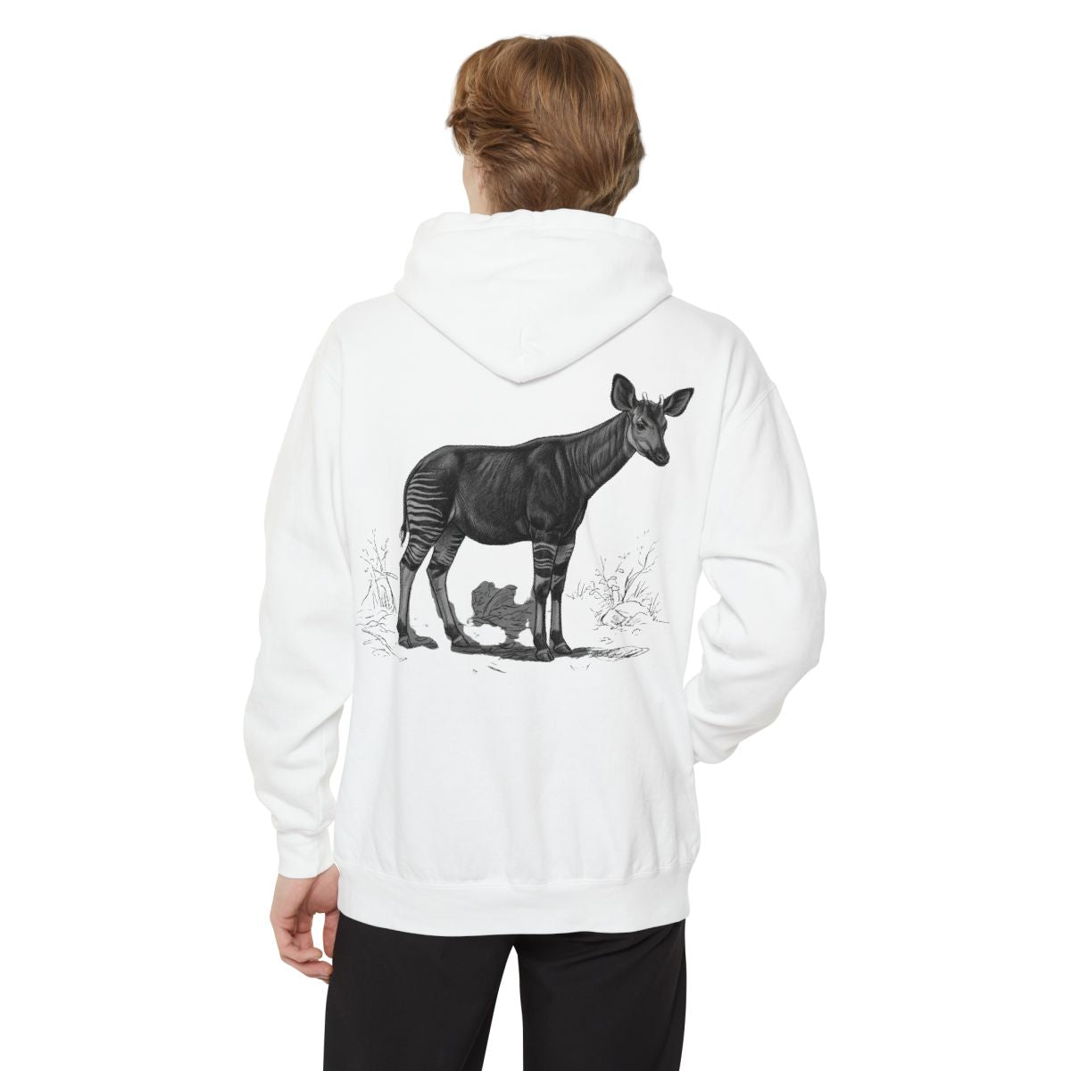 Color: White | Pencil Sketch Art Okapi Garment-Dyed Hoodie