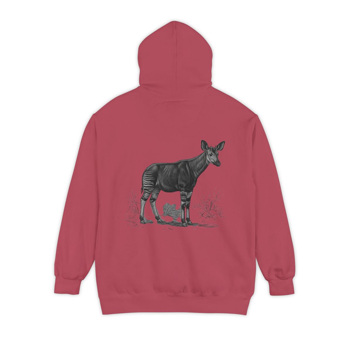Color: Crimson | Pencil Sketch Art Okapi Garment-Dyed Hoodie