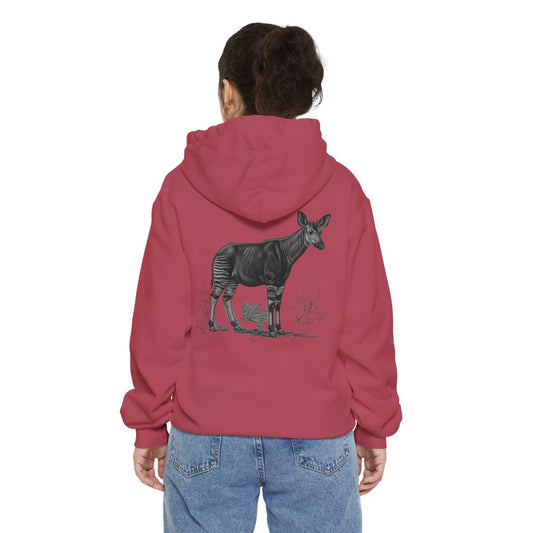 Color: Crimson | Pencil Sketch Art Okapi Garment-Dyed Hoodie