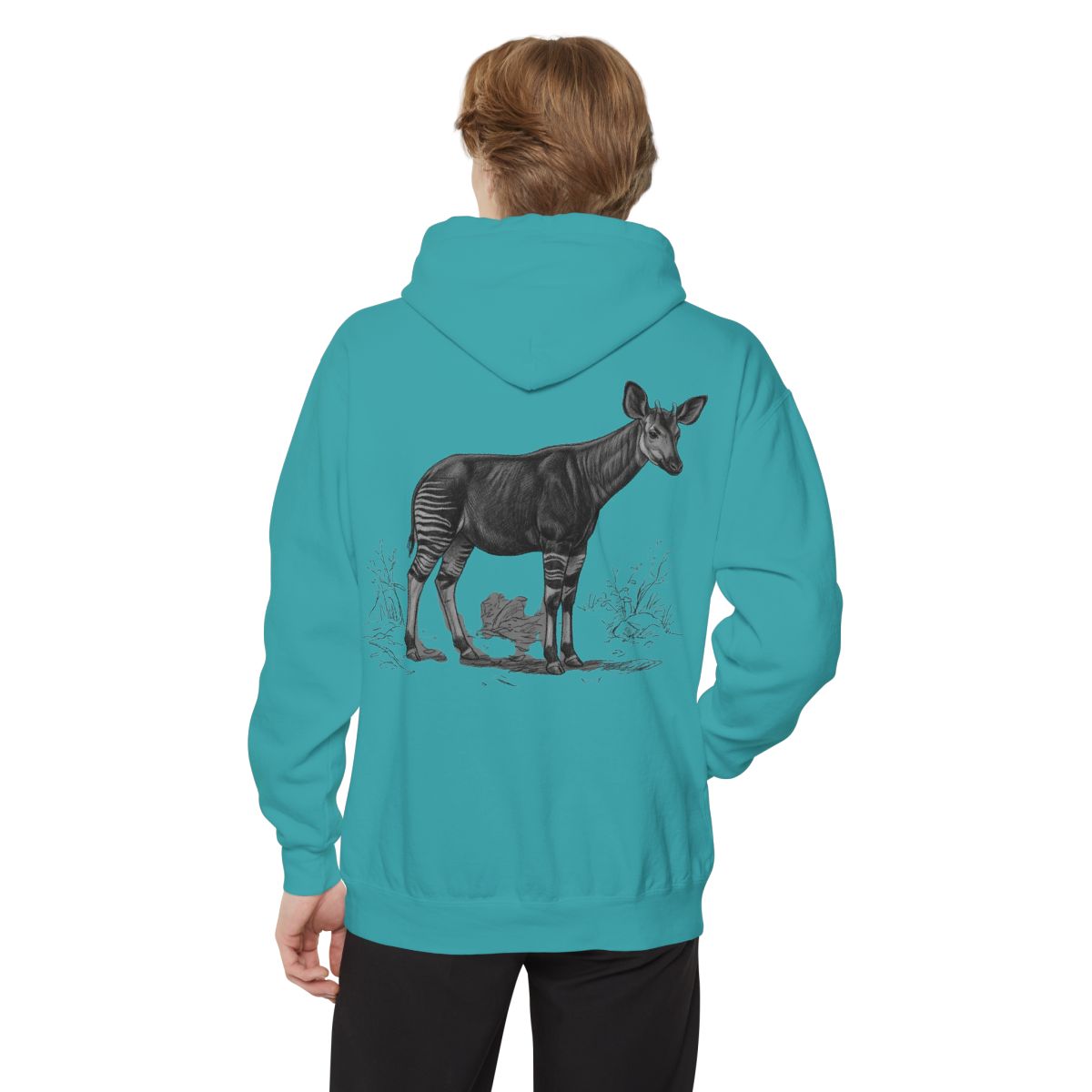 Color: Seafoam | Pencil Sketch Art Okapi Garment-Dyed Hoodie