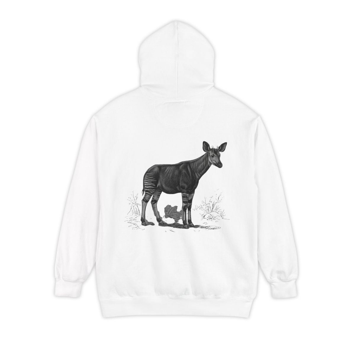 Color: White | Pencil Sketch Art Okapi Garment-Dyed Hoodie