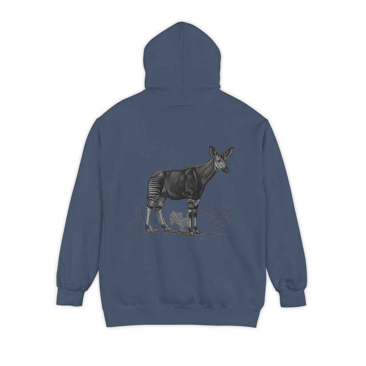 Color: Denim | Pencil Sketch Art Okapi Garment-Dyed Hoodie