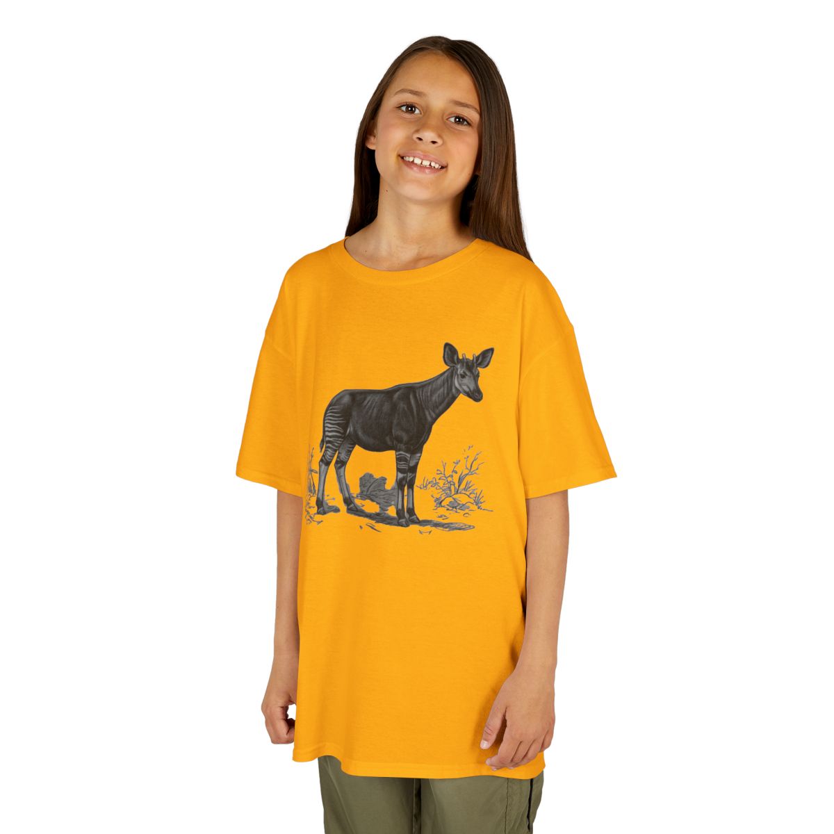 Color: Gold | Pencil Sketch Art Okapi Kids Tee