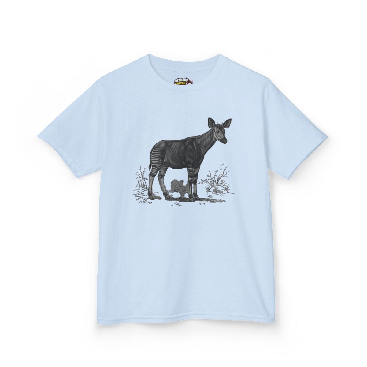 Color: Light Blue | Pencil Sketch Art Okapi Kids Tee