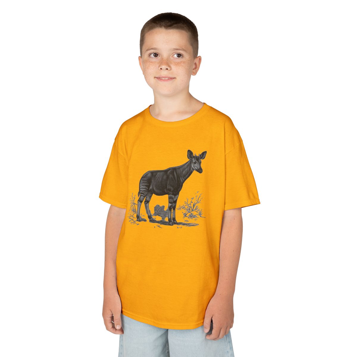 Color: Gold | Pencil Sketch Art Okapi Kids Tee