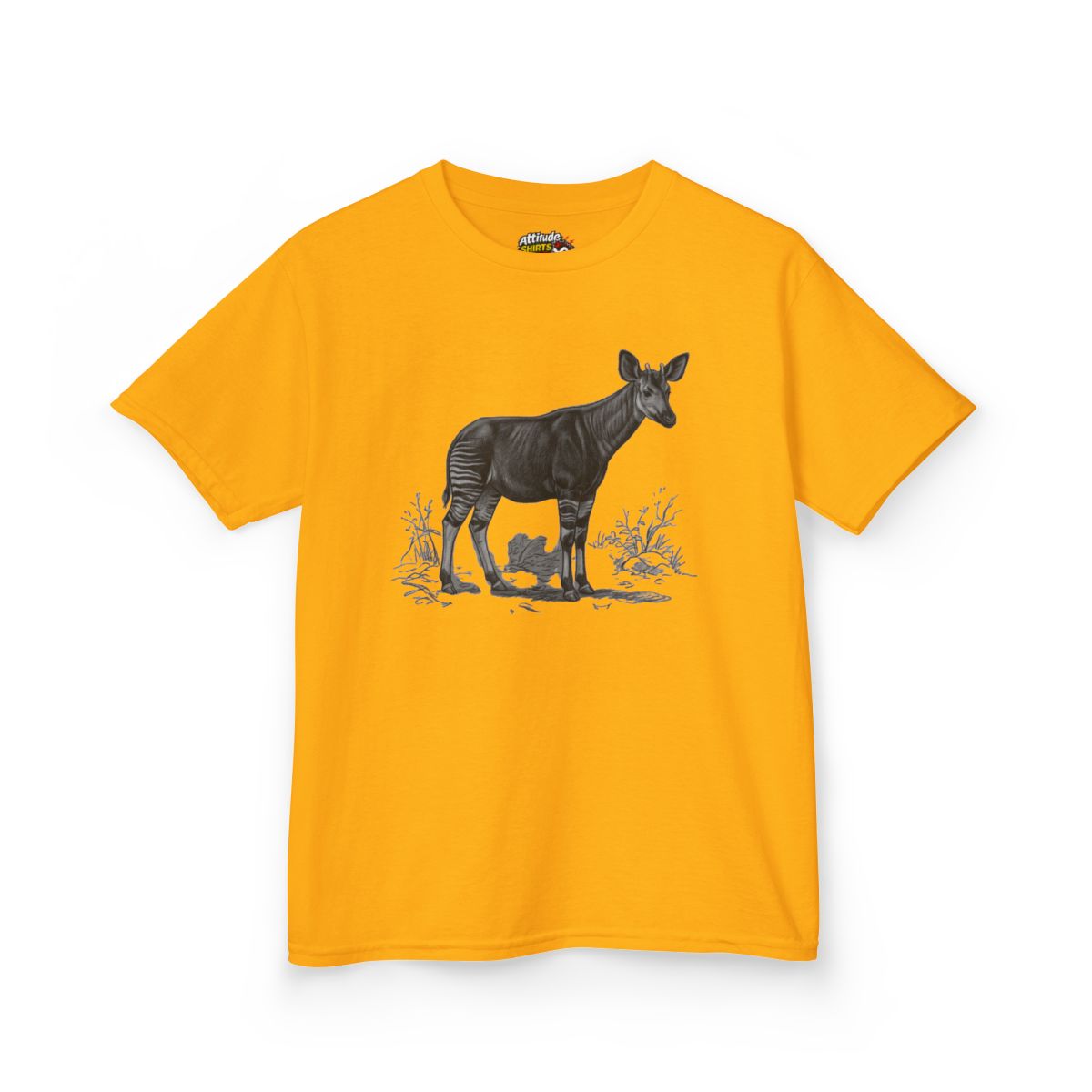 Color: Gold | Pencil Sketch Art Okapi Kids Tee