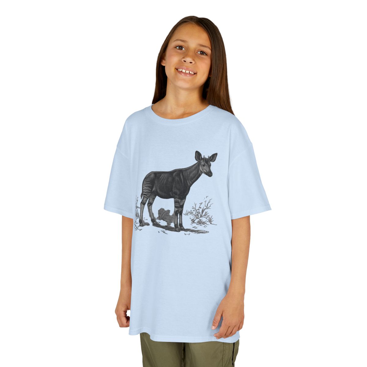 Color: Light Blue | Pencil Sketch Art Okapi Kids Tee