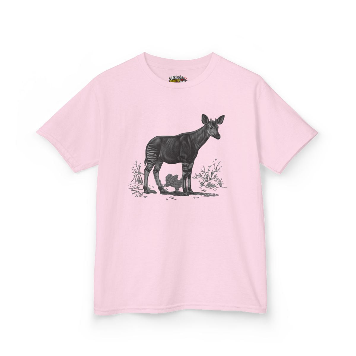 Color: Light Pink | Pencil Sketch Art Okapi Kids Tee