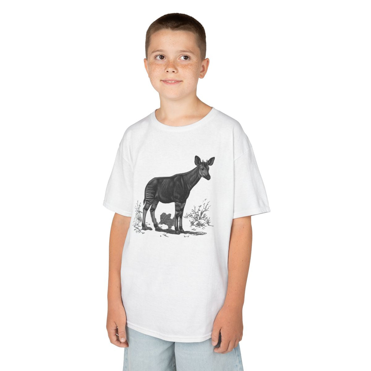 Color: White | Pencil Sketch Art Okapi Kids Tee