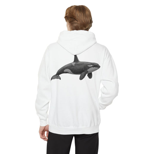 Color: White | Pencil Sketch Art Orca Garment-Dyed Hoodie