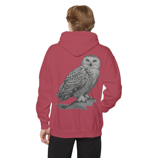 Color: Crimson | Pencil Sketch Art Owl Garment-Dyed Hoodie