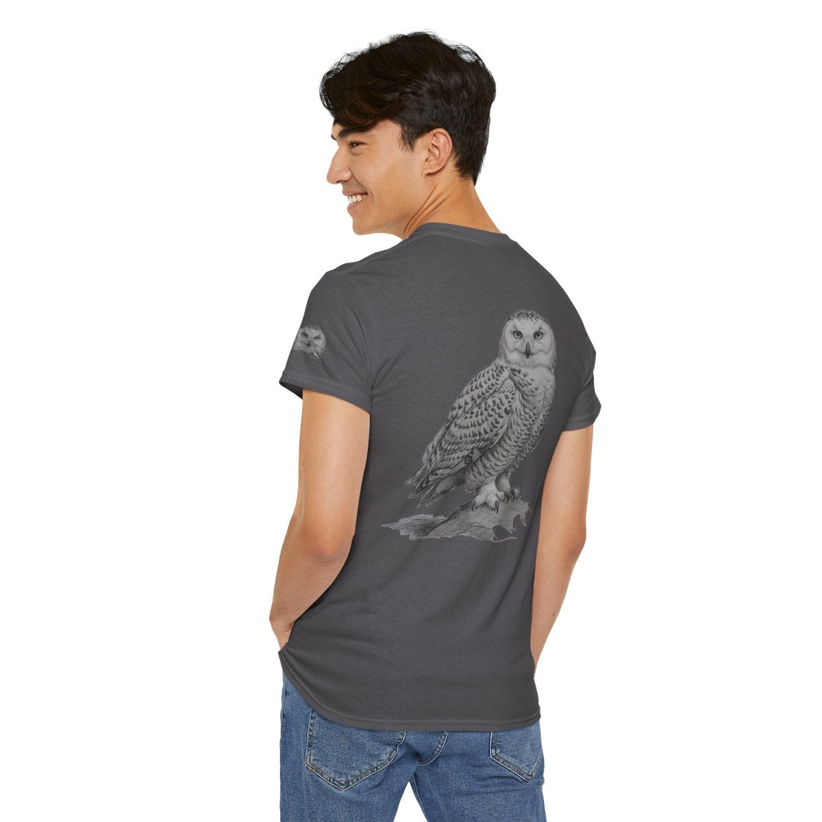 Color: Charcoal | Pencil Sketch Art Owl Premium Graphic Tee