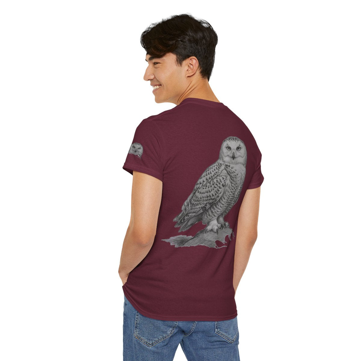 Color: Maroon | Pencil Sketch Art Owl Premium Graphic Tee
