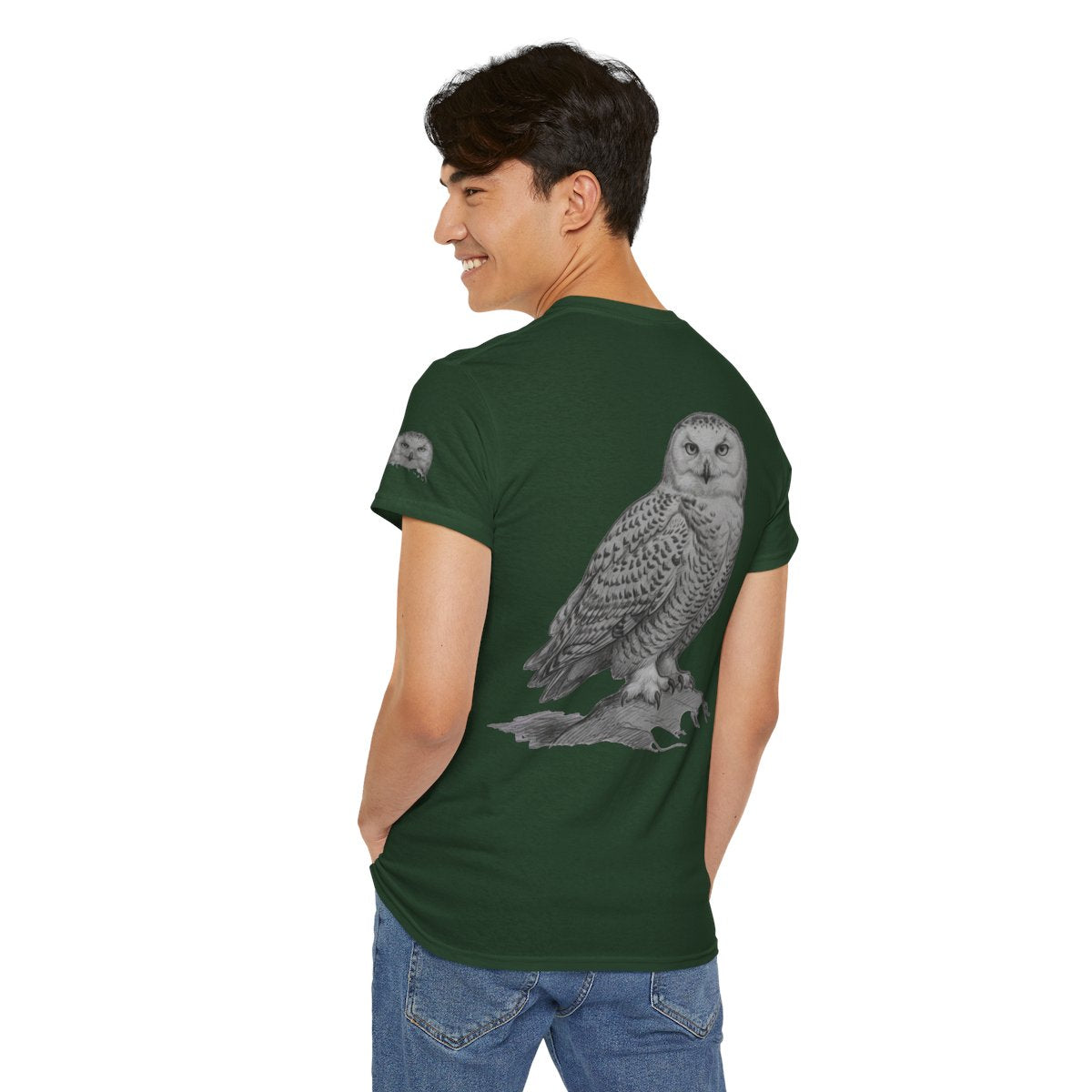 Color: Forest Green | Pencil Sketch Art Owl Premium Graphic Tee