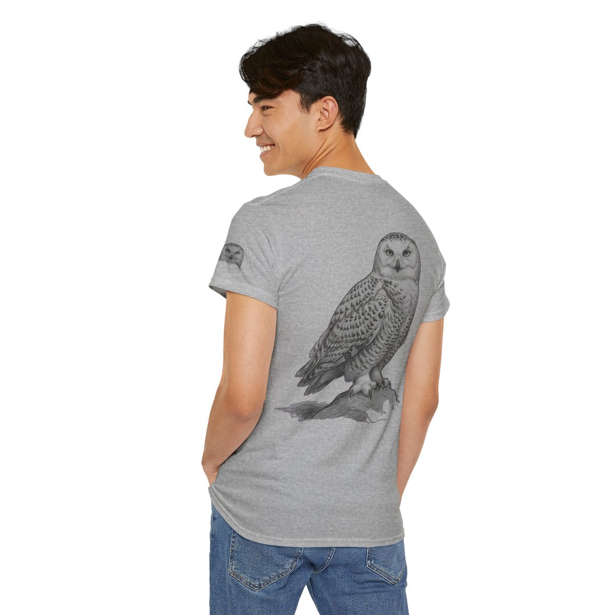 Color: Sport Grey | Pencil Sketch Art Owl Premium Graphic Tee