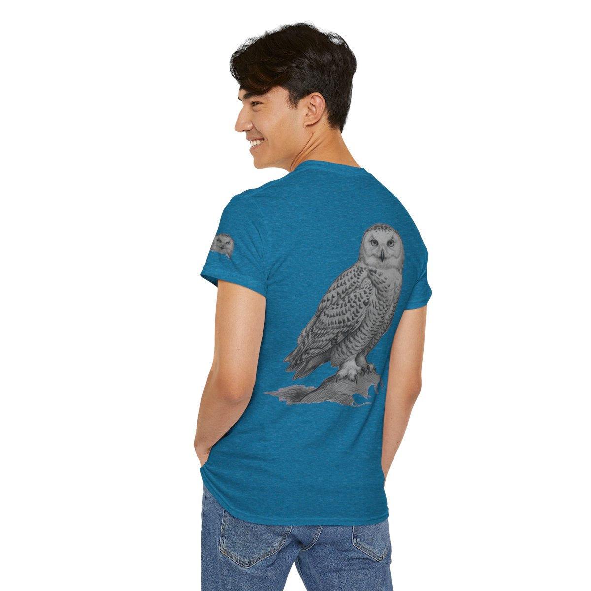 Color: Antique Sapphire | Pencil Sketch Art Owl Premium Graphic Tee