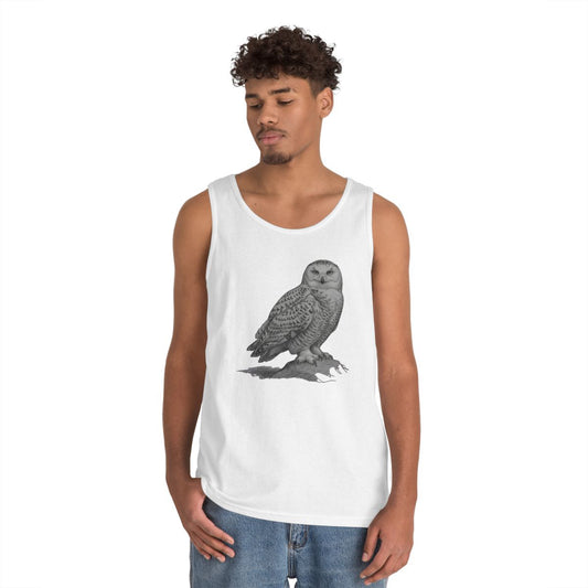 Color: White | Pencil Sketch Art Owl Tank Top