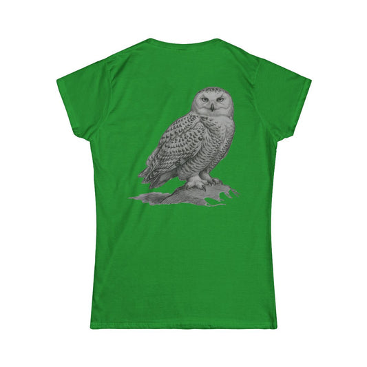 Color: Irish Green | Pencil Sketch Art Owl Women's Tee
