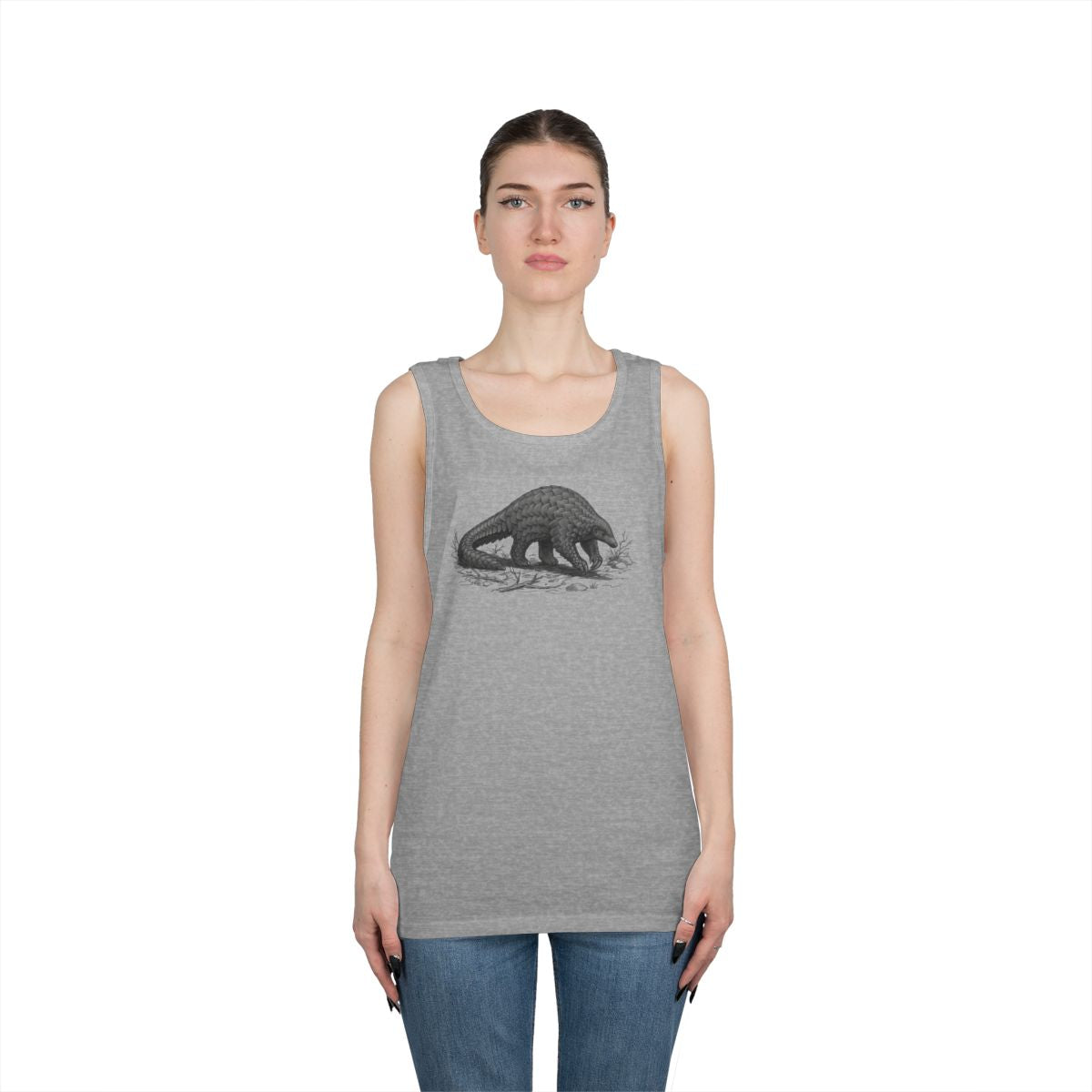 Color: Sport Grey | Pencil Sketch Art Pangolin Tank Top