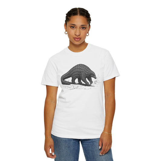 Color: White | Pencil Sketch Art Pangolin Unisex Garment-Dyed Tee
