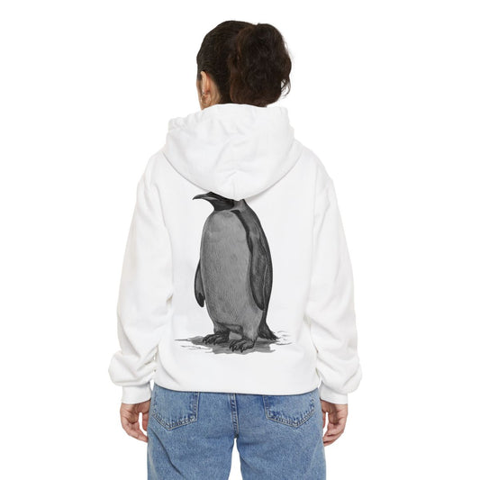 Color: White | Pencil Sketch Art Penguin Garment-Dyed Hoodie