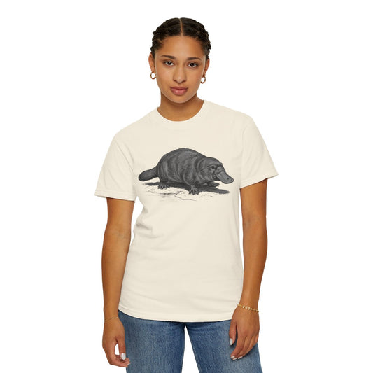 Color: Ivory | Pencil Sketch Art Platypus Unisex Garment-Dyed Tee