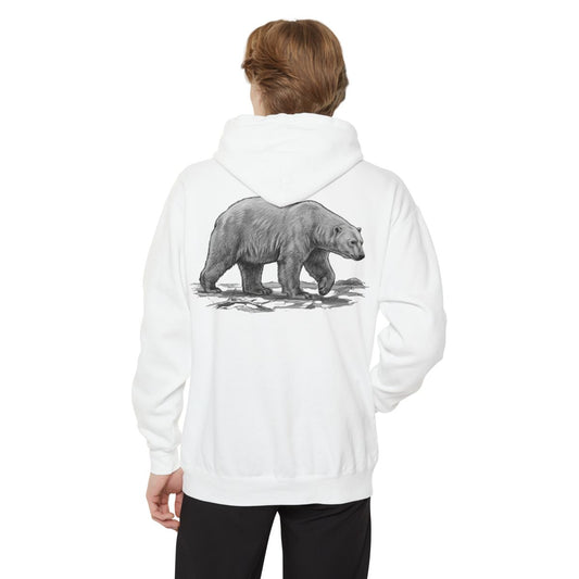 Color: White | Pencil Sketch Art Polar Bear Garment-Dyed Hoodie